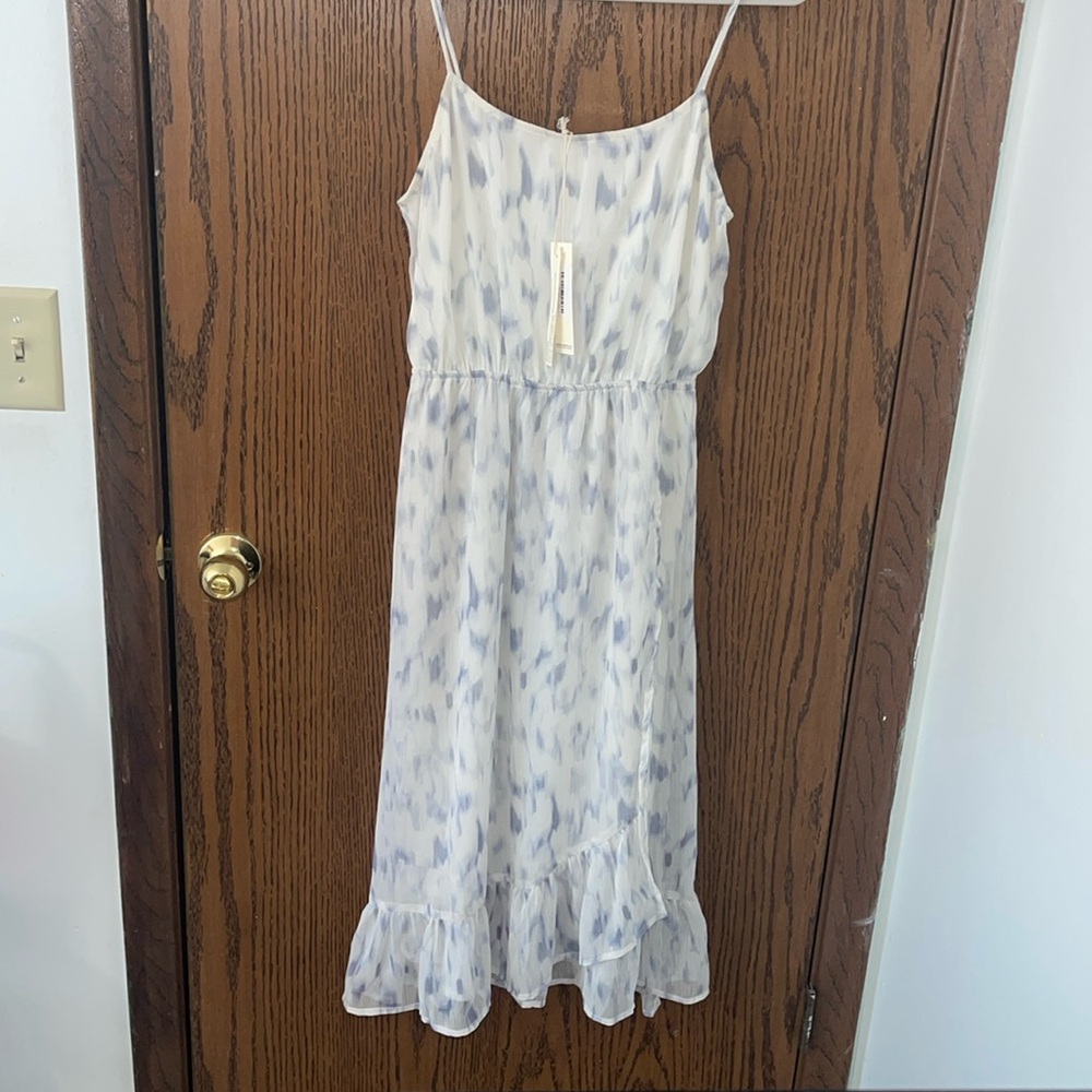 Lovestitch midi dress, white and blue, NWT. Small.